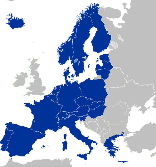 Шенгенские страны на карте